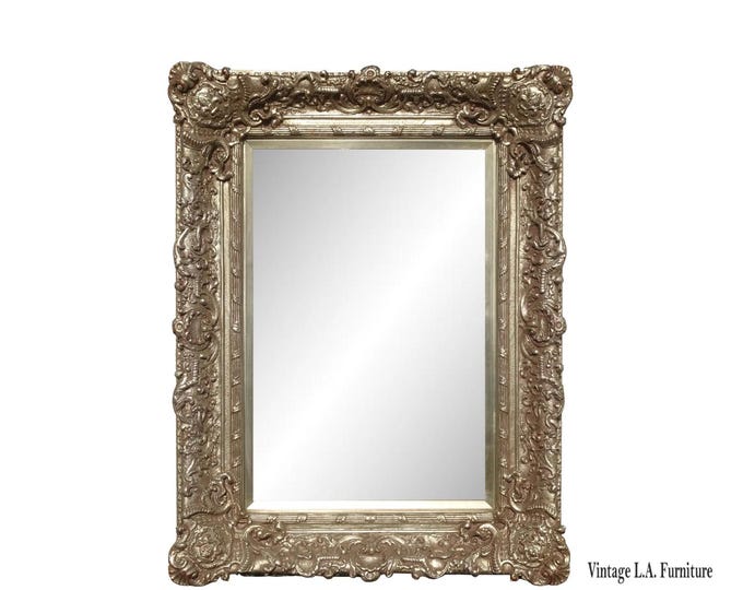 Large 51" Tall Vintage French Baroque Silver Ornate Wall Mantle Mirror