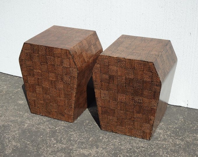 Pair of Modern End Tables w Faux Braided Pattern Laminate