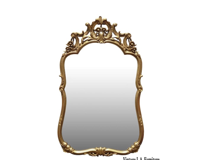Antique French Provincial Gold Ornate Solid Wood Wall Mantle Mirror