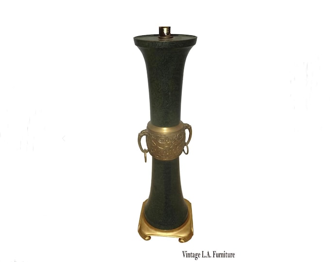 1960's Neoclassical Style Tole and Brass Table Lamp Asian Influence