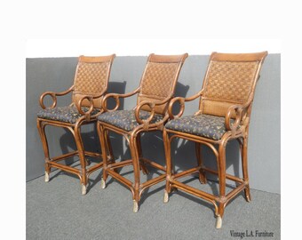 Vintage Bamboo Rattan Style Black & Brown Bar stools ~ Tommy Bahama Style