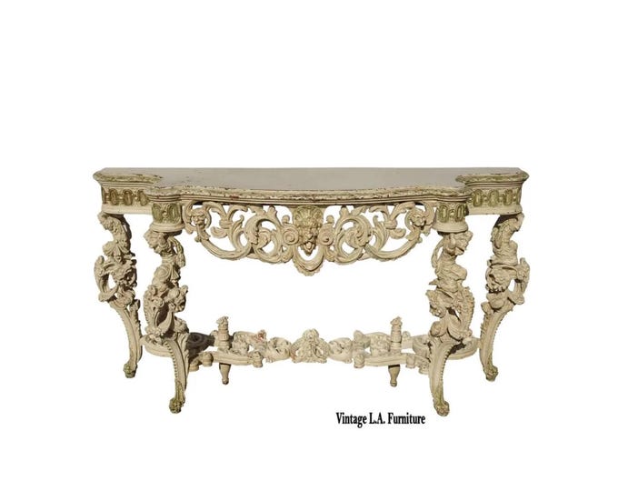 Ant. Italian Console Table White French Louis XIV Ornate Carved Rococo Figurines