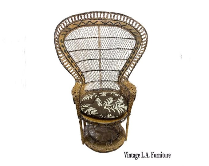 Peacock Chair - Vintage 1970's Wicker Emanuelle Chair w Cushion