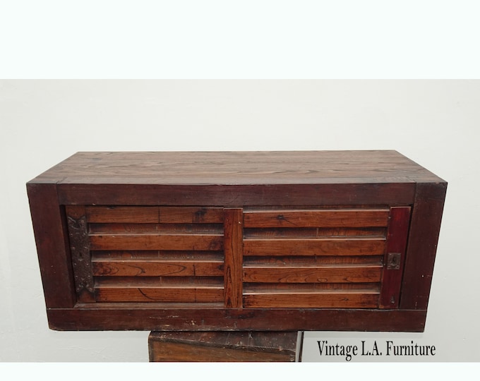 Vintage French Country Hand Made Table Top Cabinet w Sliding Doors and Shelves