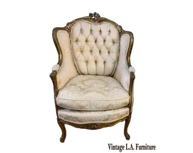 French Louis XVI White Bergere Tufted Wingback Arm Chair - Down Cushion #2
