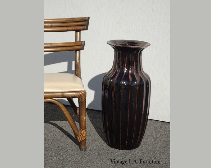 Vintage Tall Black Round Vase
