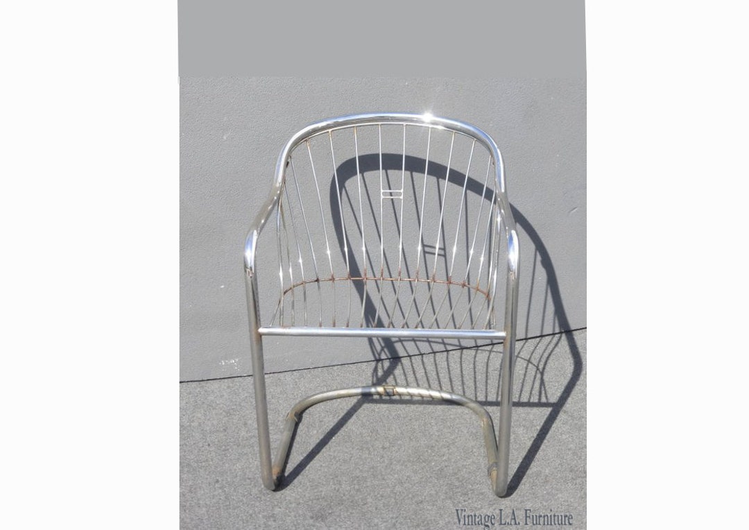 Vintage Designer Cantilever Tubular Chrome Chair With Wire Seat Back Etsy