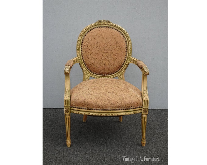Vintage French Provincial Louis Style Gold & Rose Ornate Begere Accent Chair