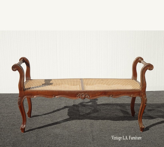 Italian Vintage French Country Brown Cane Bench With Rolled Arms Asis Etsy