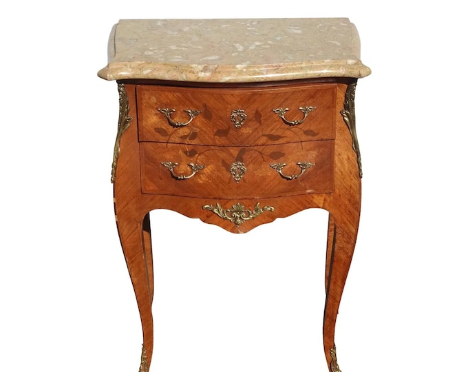 Antique French Louis XVI Marble Top Nightstand with Brass Ormolu