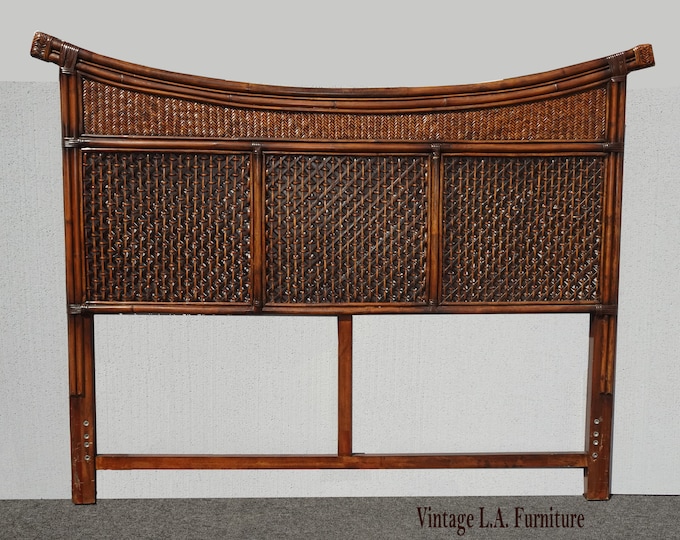 Vintage Brown Bamboo Rattan Queen Headboard ~ Tiki Palm Beach Style