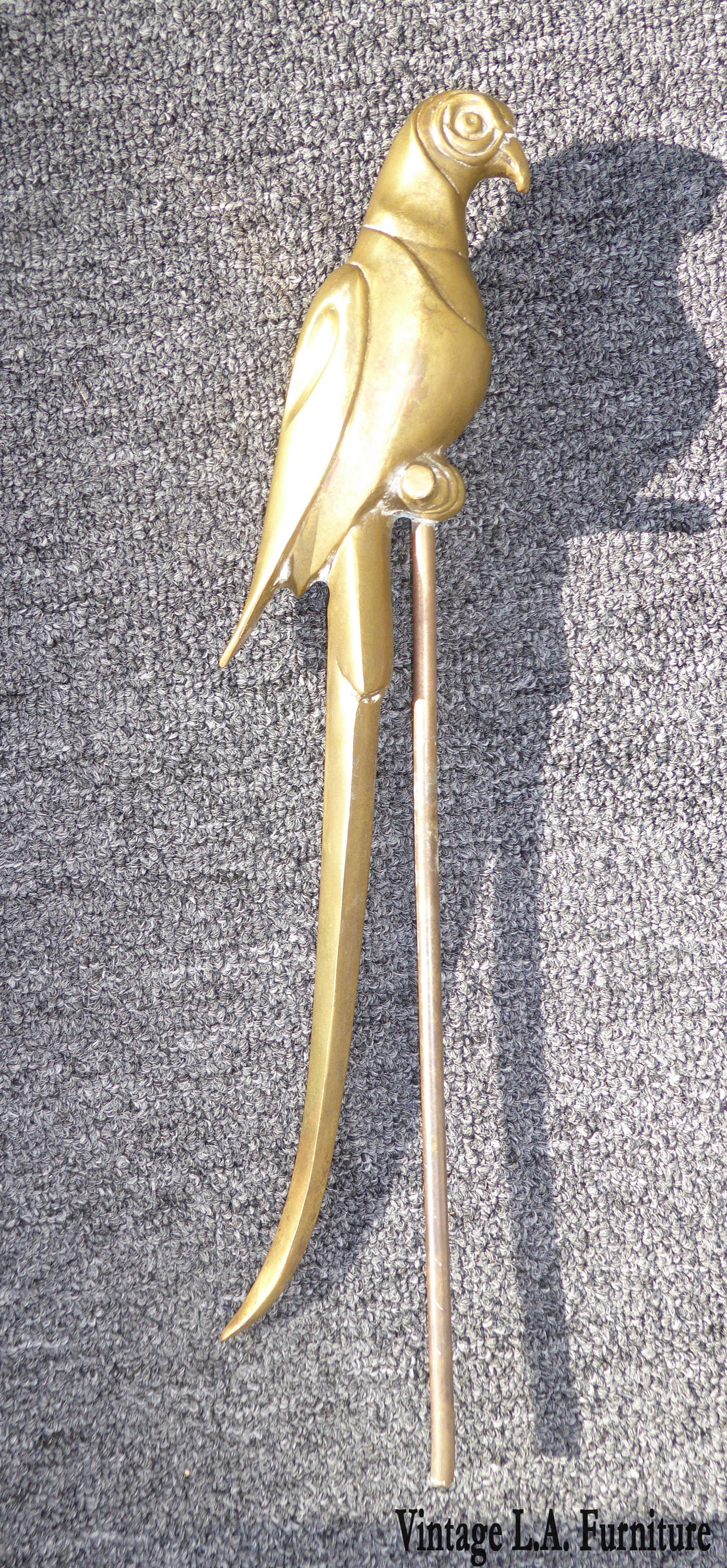 Vintage Art Deco Brass Parrot Sculpture Figurine w a Rod to Hold it in