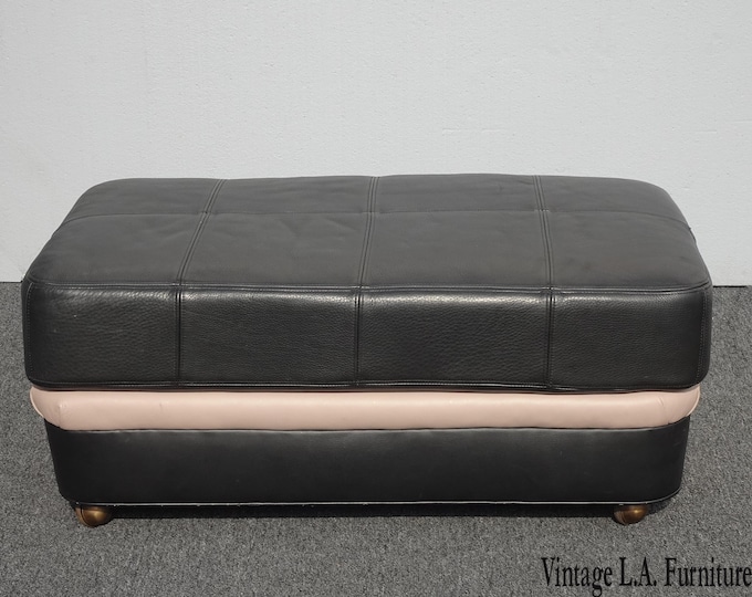 No.2 Vintage Hancock & Moore Brown and Tan Leather Ottoman on Castors Bench
