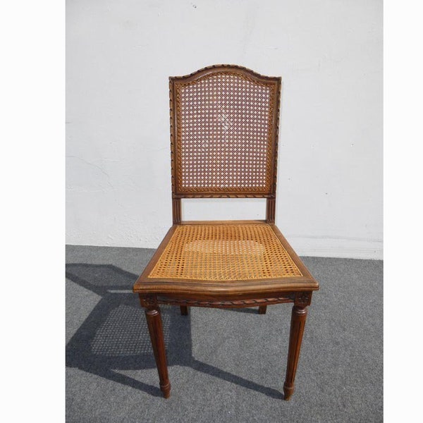 French Provincial Cane Accent Chair Carved Wood Frame