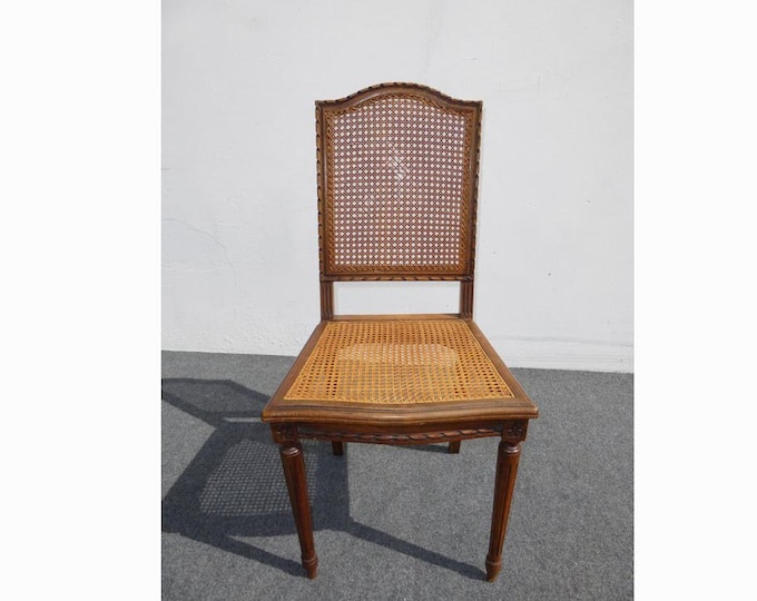 French Provincial Cane Accent Chair Carved Wood Frame