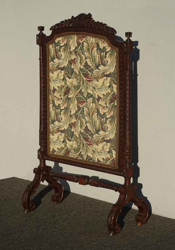 Vintage French Provincial Ornately Carved W Floral Tapestry