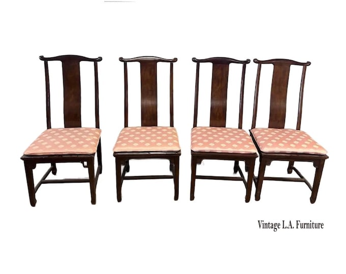 Set Four Vintage Drexel Oriental Asian Chinoiserie Splat Back Dining Room Chairs