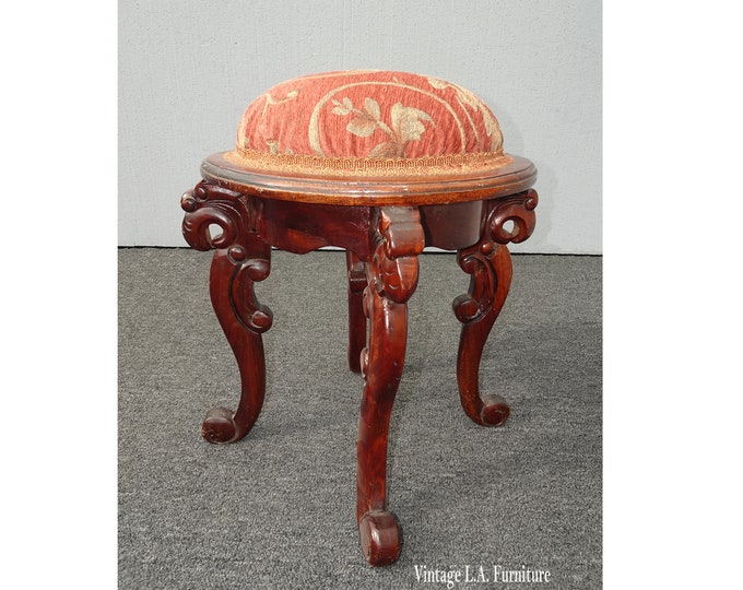 Vintage French Style Rose Bench Stool With Poof Cushion and Gargoyle Accents