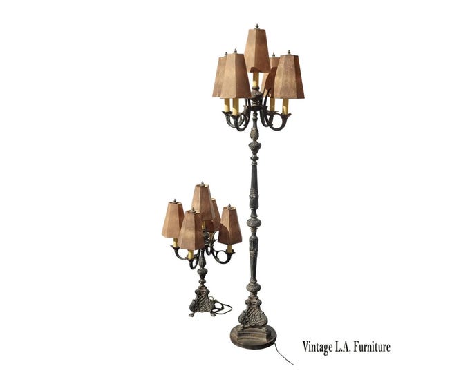 Gothic Floor Lamp & Table Lamps ~ Five Light Candalabra Cast Iron Spanish Style