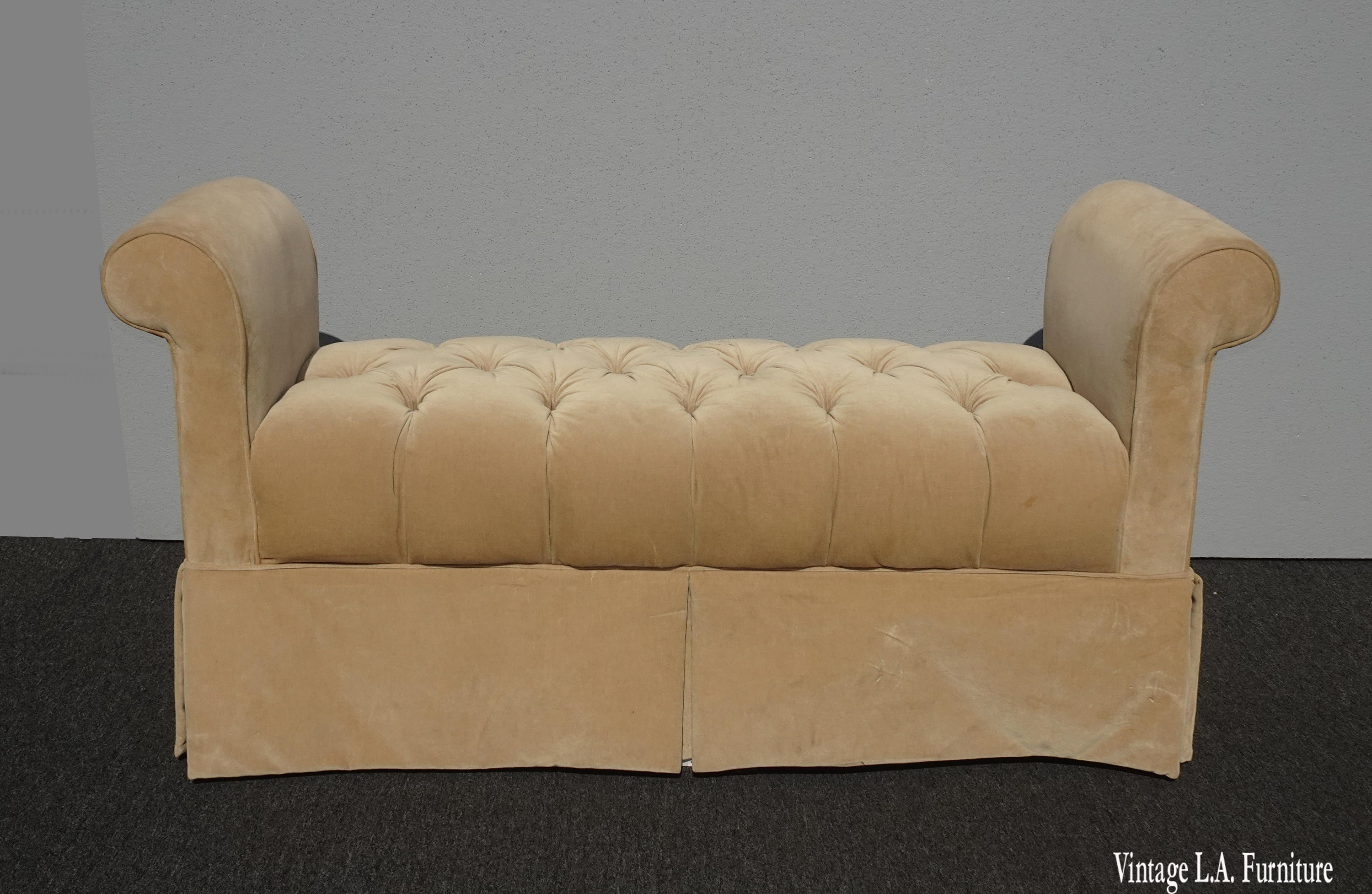 Vintage Ethan Allen French Country Bench W Tan Tufted Velvet