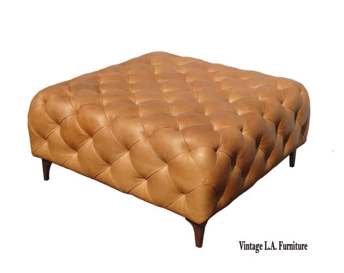 Large Italian Leather Tufted Brown Bench ~ Ottoman or Coffee Table