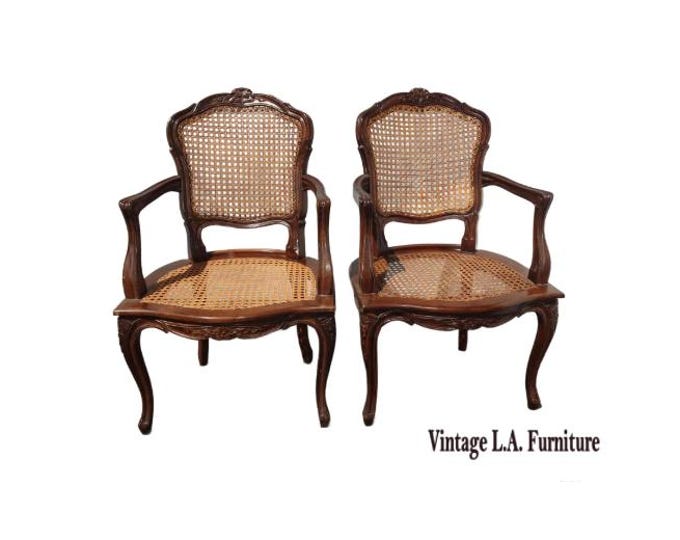 Pair of Vintage French Cane Chairs Made in Italy