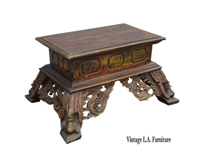 Large Vintage Oriental Asian Tall Ornate Bench Stool Footsool with a Drawer