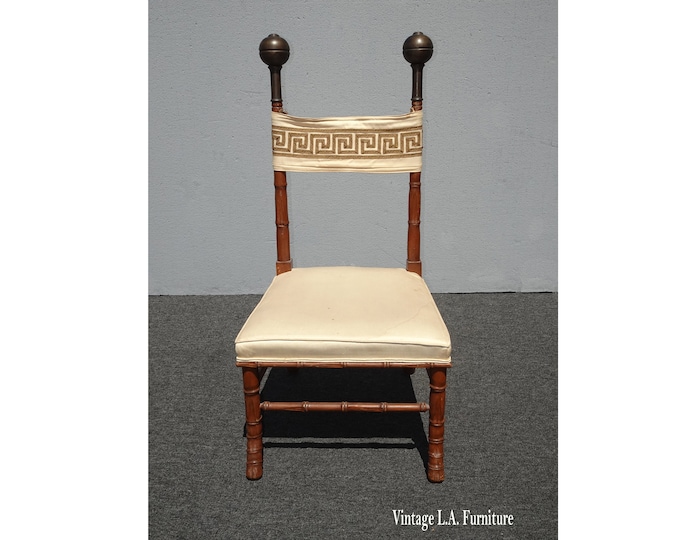 Vintage French Italian Chair w Brass Finials & Greek Key Backrest Made in Italy