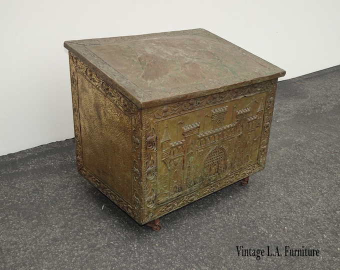 Antique Embossed Repousse Chasing Fireside Firewood Box or Storage Chest