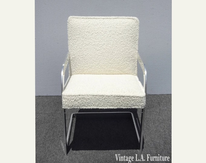 1970's Mid Century Modern Ivory Boucle Chrome Side Chair
