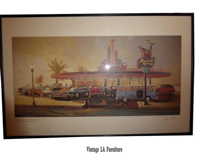 Vintage Signed Original "American Drive-In" Volkswagen Print Picture John Gable