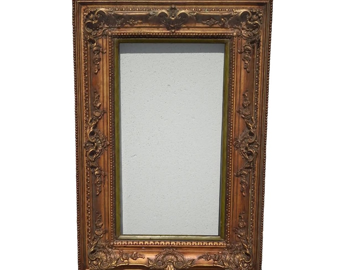 31" Tall Vintage French Country Gold Ornate Picture Frame w Green Inner Strip