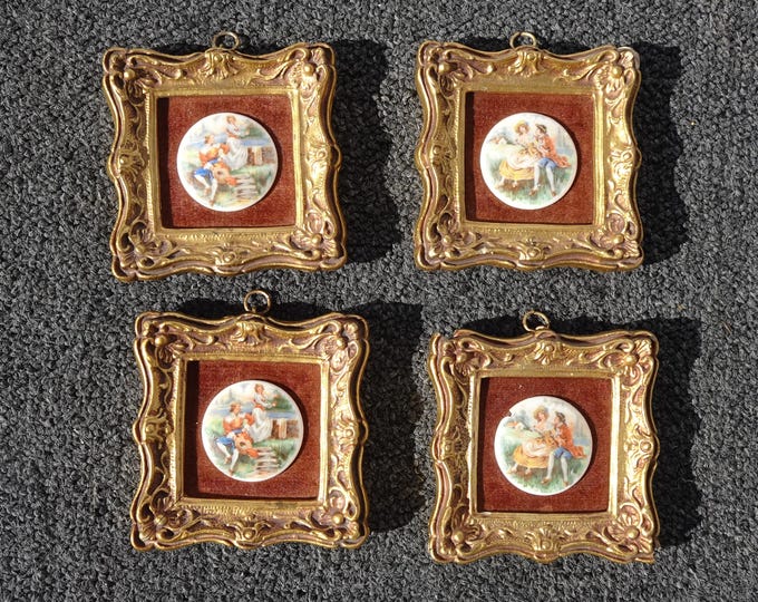 Collage w Four Pictures of Porcelain Romantic Couples ~ French Country Setting