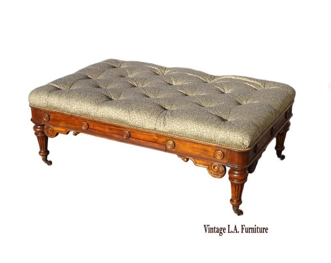 Large Vintage Theodore Alexander Tufted Bench Ottoman Coffee Table W Game Table
