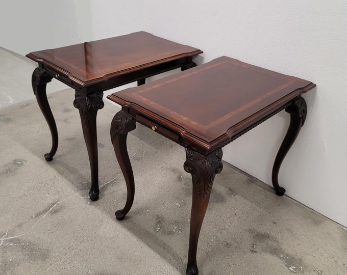 Pair of Tall Georgian Style End Tables w Two Pull Out Trays on Each Table
