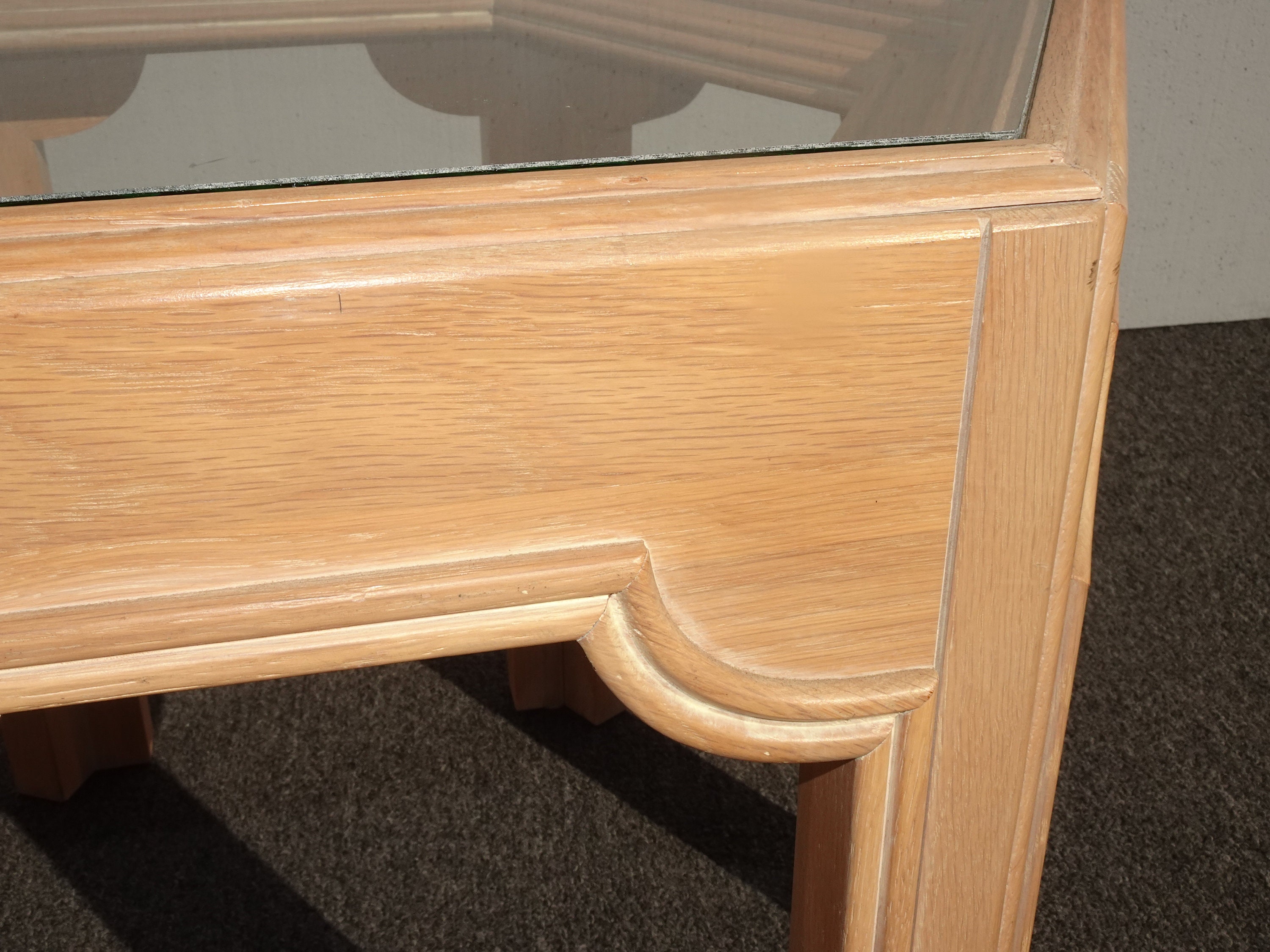 Vintage Mid Century Tan White Wash Hexagon Glass End Tables by Gordons