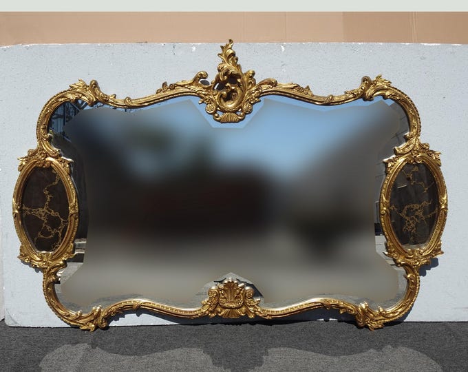 Vintage French Rococo Louis XV Gold Wall Mantle Mirror Scrolled Flourishes