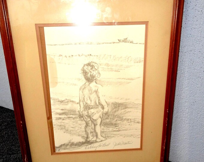 Vintage Judie Martin Picture of Child 'Watching the Boat'