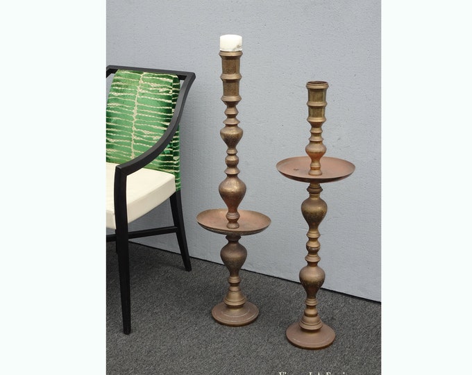 Pair of 40" Tall Table Top Brass Candle Holders Candlestick Holders