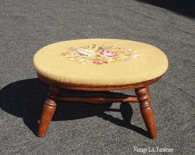 Vintage French Provincial Country Gold Tapestry Footstool