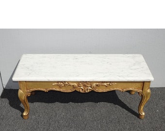 Vintage French Louis XVI Style Low 14" H Gold Console table with White Marbletop