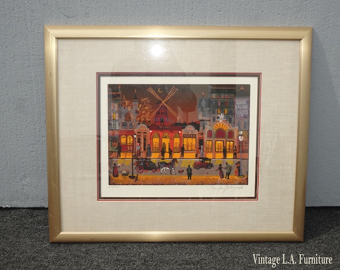 Vintage Picture Moulin Rouge la Nuit Serigraph by Claude Germond Certi. 150/300