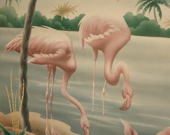 Vintage Mid Century Flamingo Lithograph Picture Print by Turner in