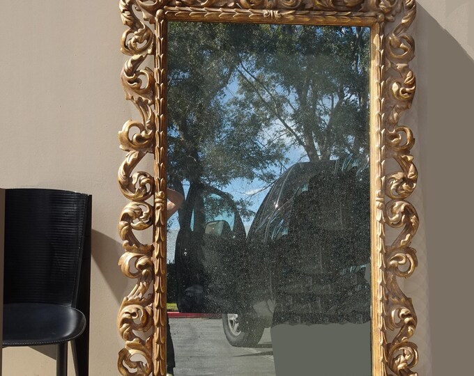 Vintage 76" Tall Gold Wall Mantle Mirror Louis XVI Rococo Antiqued Mirror w Cherub Angel