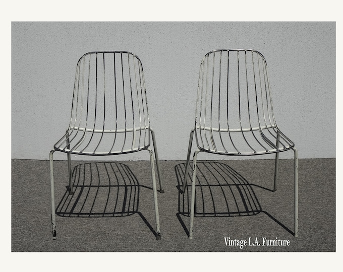 Pair of Vintage Mid Century White Iron Side Chairs