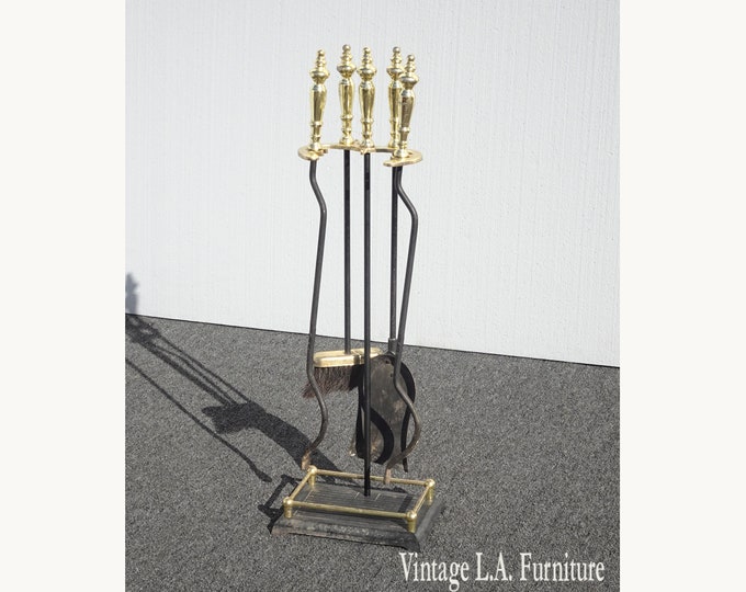 Vintage French Country Brass and Metal Fireplace Tools