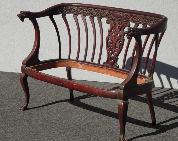 Antique Settee Loveseat Frame w Dragon Head Handrests ~ French