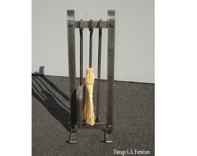 FP4 Vintage French Country Silver Wrought Iron Fireplace Tools 3 Pieces