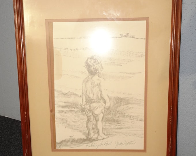 Vintage Judie Martin Picture of Child 'Watching the Boat'