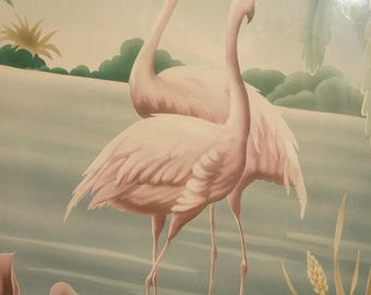 Vintage Mid Century Flamingo Lithograph Picture Print by Turner in